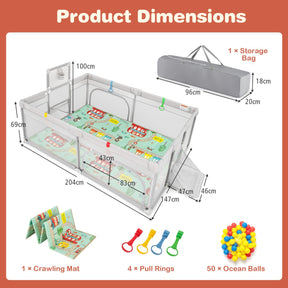 204 x 147 cm Large Baby Playpen Playard with Basketball Hoop Soccer Gates