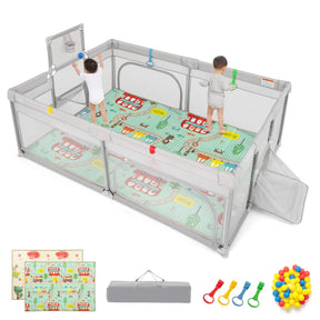 204 x 147 cm Large Baby Playpen Playard with Basketball Hoop Soccer Gates