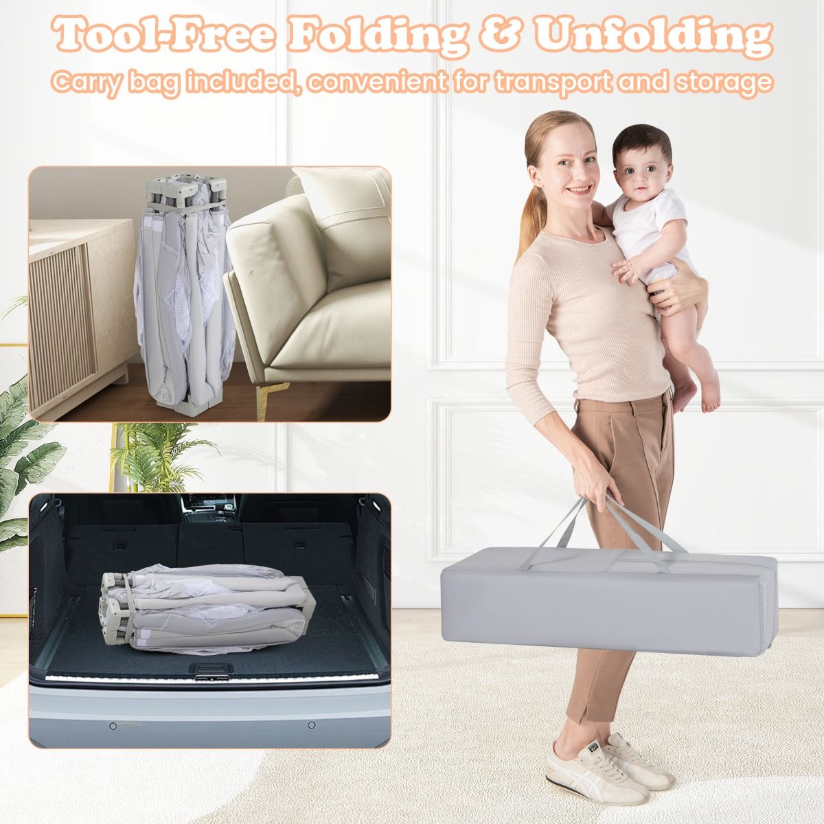 127cm x 127cm Large Baby Playpen with Zipper Gate