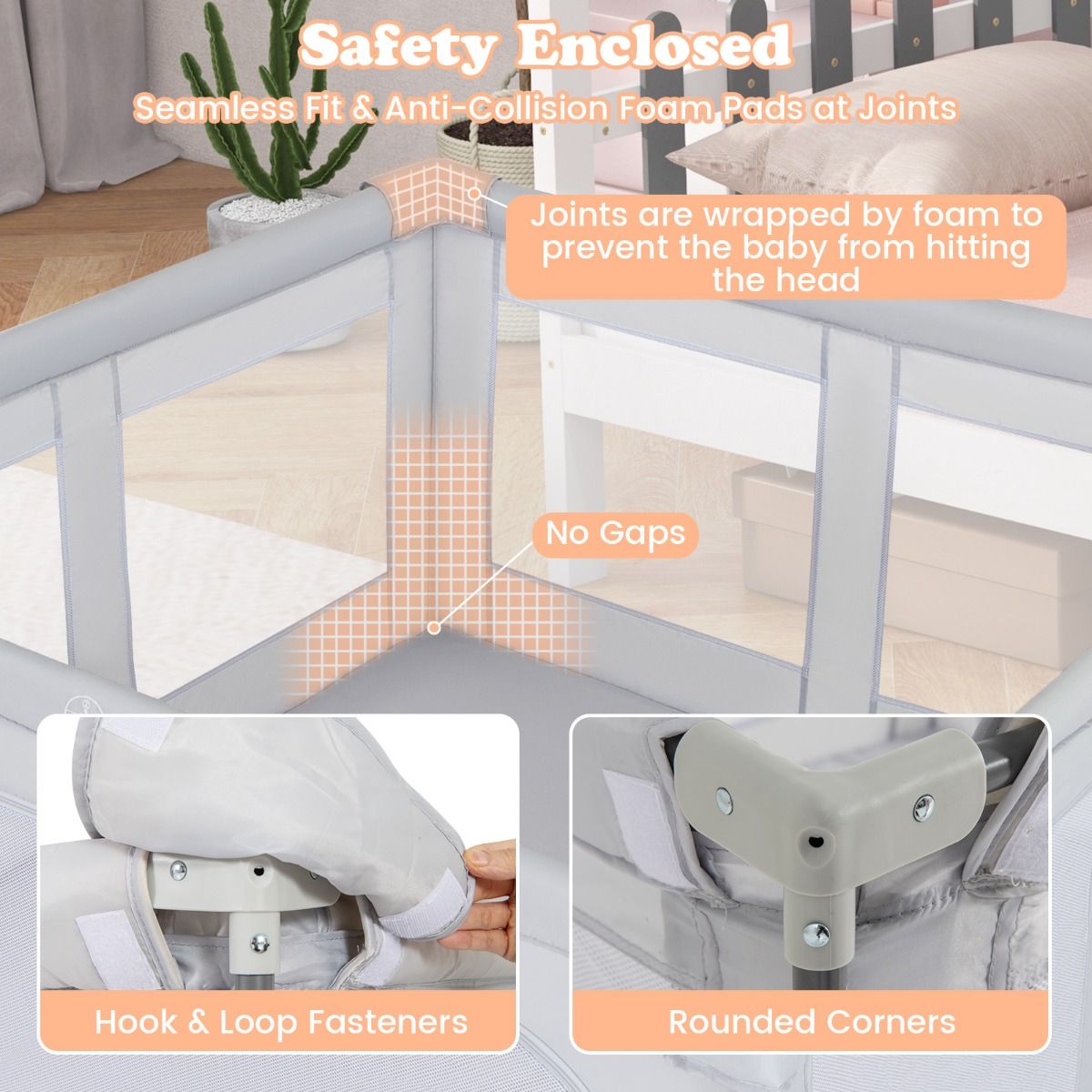 150cm x 150cm Large Baby Playpen with Zipper Gate