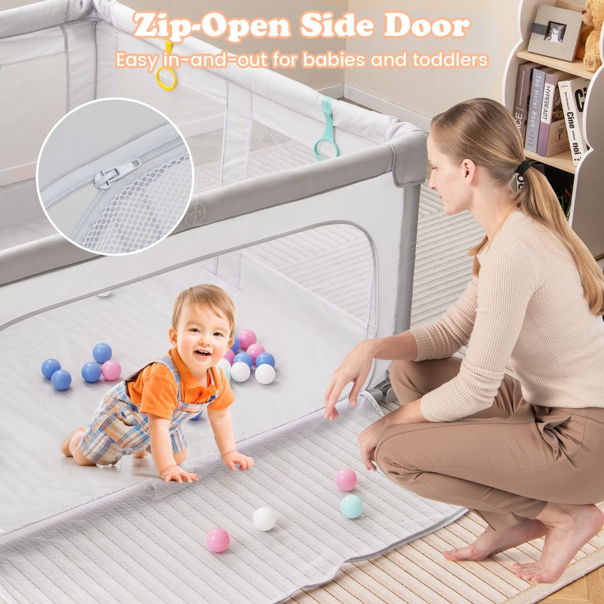 150cm x 150cm Large Baby Playpen with Zipper Gate
