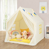 Large Play Tent with Washable Cotton Mat and Star Lights for Kids
