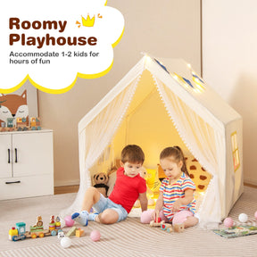 Large Play Tent with Washable Cotton Mat and Star Lights for Kids