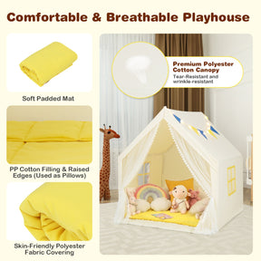 Large Play Tent with Washable Cotton Mat and Star Lights for Kids