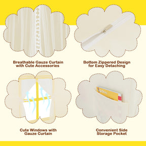 Large Play Tent with Washable Cotton Mat and Star Lights for Kids