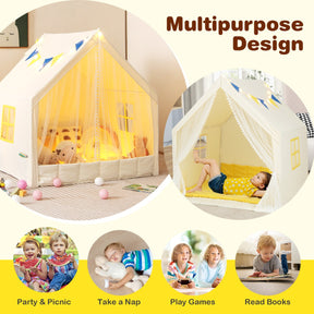 Large Play Tent with Washable Cotton Mat and Star Lights for Kids