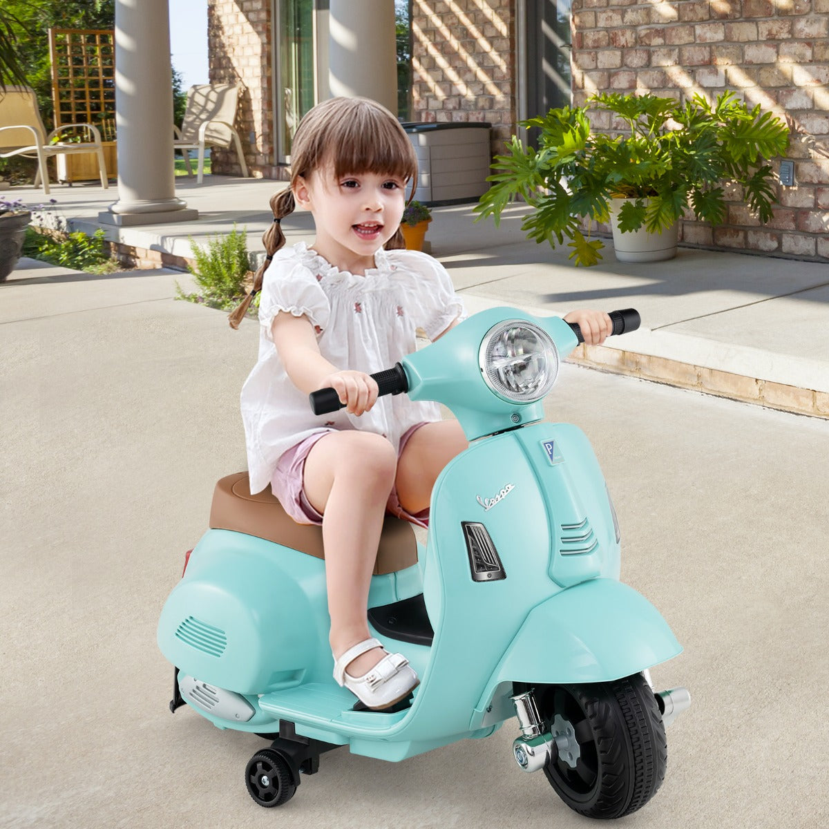 Licensed Vespa Kids Ride on Motorcycle with LED Headlight and Horn Sound