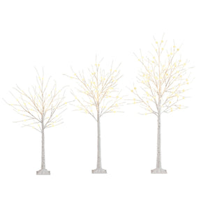 Lighted Birch Tree Set of 3 1.2/1.5/1.8M Pre-Lit Artificial Christmas Tree with 216 Warm White LED Lights
