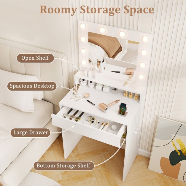 Makeup Table Vanity Desk with Mirror Lights and 3 Light Modes