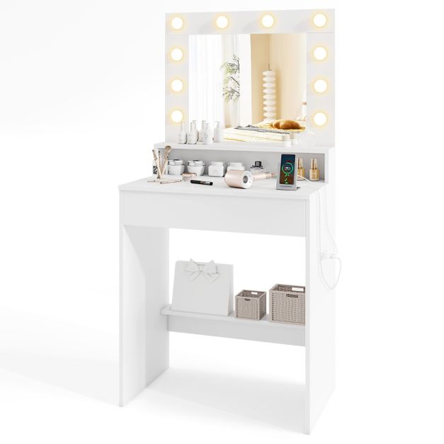 Makeup Table Vanity Desk with Mirror Lights and 3 Light Modes