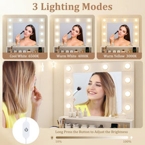 Makeup Table Vanity Desk with Mirror Lights and 3 Light Modes
