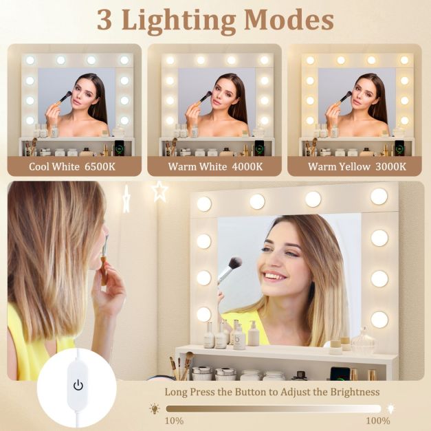 Makeup Table Vanity Desk with Mirror Lights and 3 Light Modes