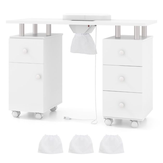 Manicure Table Nail Desk with Electric Dust Collector 3 Dust Bags