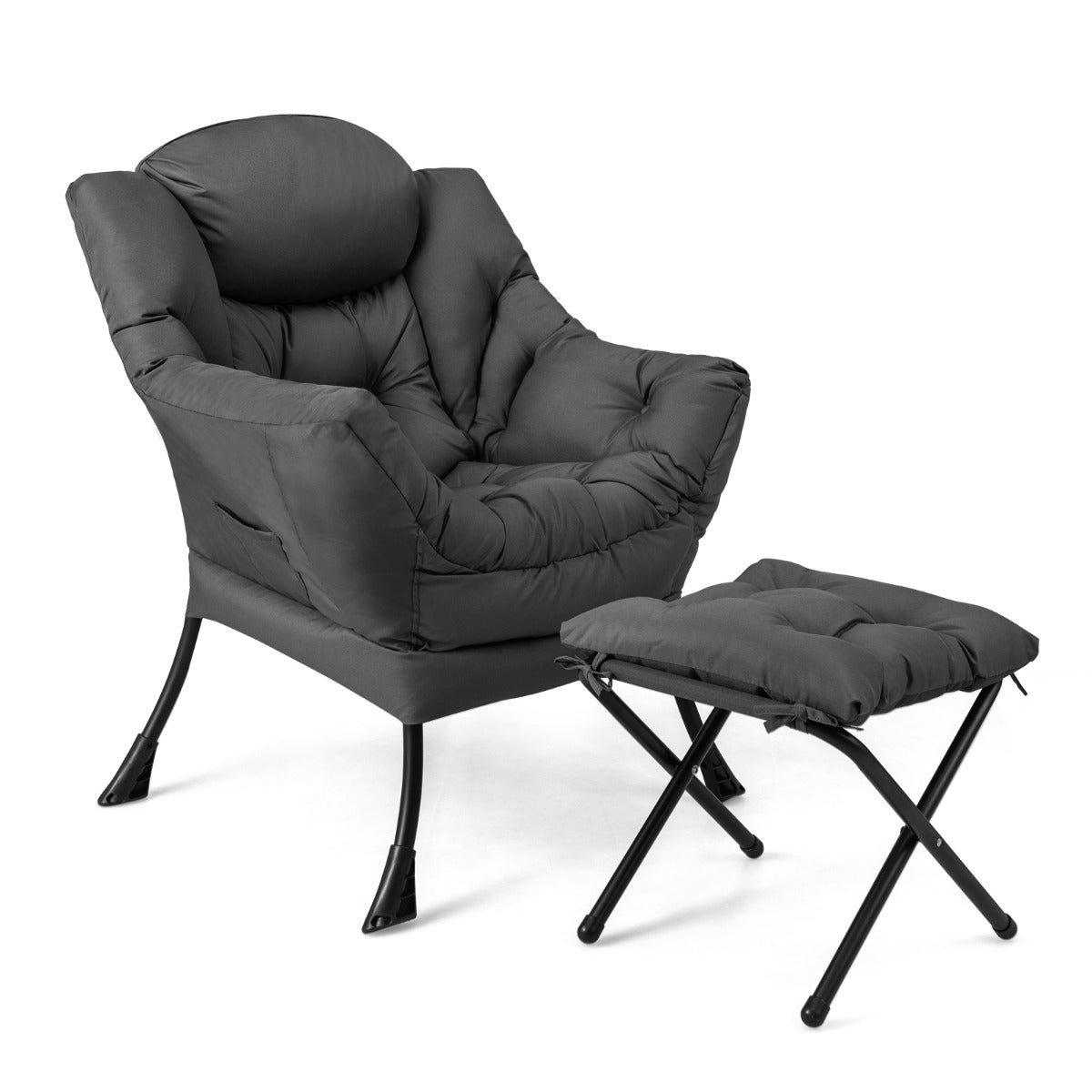 Modern Lazy Chair with Ottoman Pillow Armrests Side Pocket