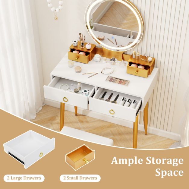 Modern Makeup Vanity Desk Dressing Table with 3-Color Lighted Mirror