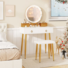 Modern Makeup Vanity Desk Dressing Table with 3-Color Lighted Mirror