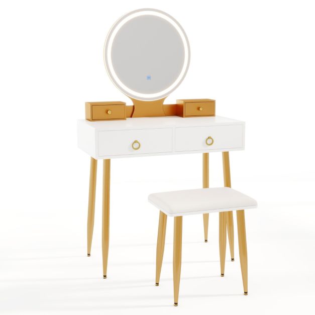 Modern Makeup Vanity Desk Dressing Table with 3-Color Lighted Mirror