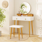 Modern Makeup Vanity Desk Dressing Table with 3-Color Lighted Mirror
