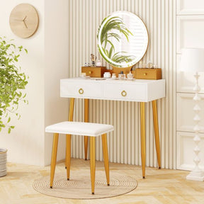 Modern Makeup Vanity Desk Dressing Table with 3-Color Lighted Mirror