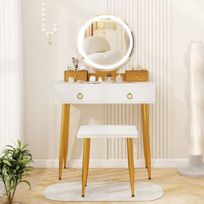 Modern Makeup Vanity Desk Dressing Table with 3-Color Lighted Mirror