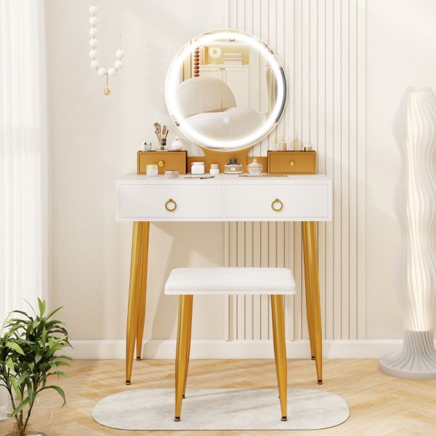 Modern Makeup Vanity Desk Dressing Table with 3-Color Lighted Mirror