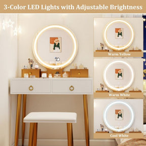 Modern Makeup Vanity Desk Dressing Table with 3-Color Lighted Mirror