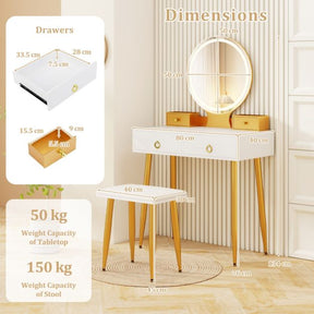 Modern Makeup Vanity Desk Dressing Table with 3-Color Lighted Mirror