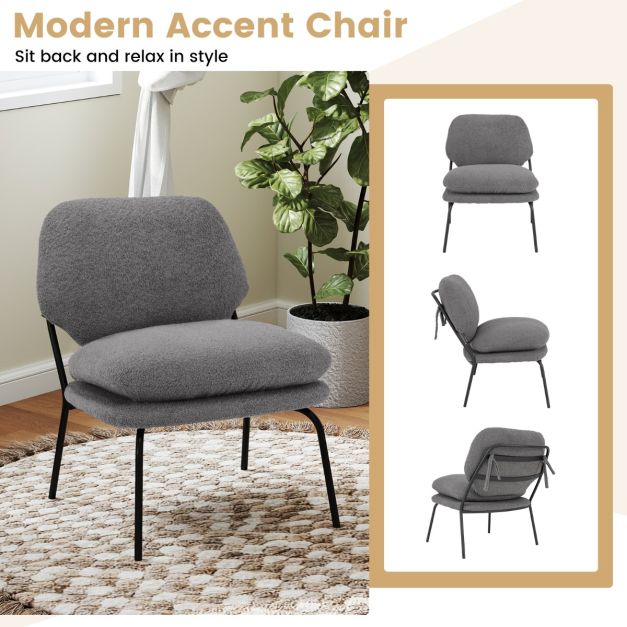 Modern Upholstered Accent Chair with Teddy Fleece Fabric Covering