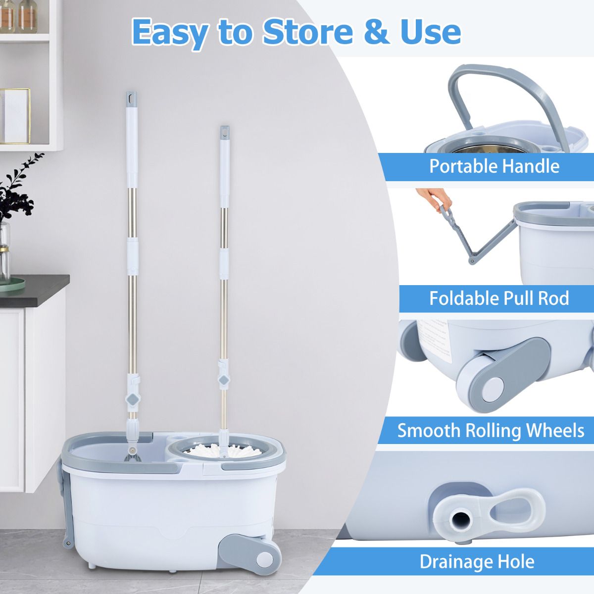 Mop and Bucket Set Hands-Free Washing
