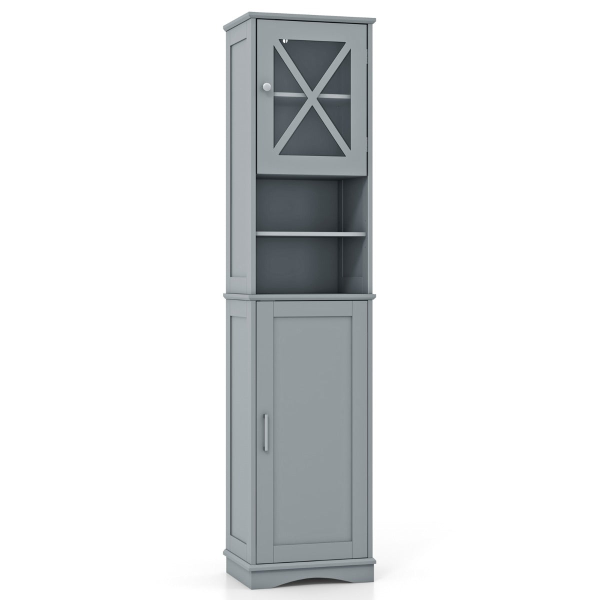 Narrow Tall Bathroom Freestanding Storage Cabinet with 5 Adjustable Shelves