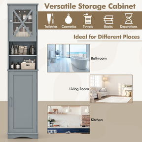 Narrow Tall Bathroom Freestanding Storage Cabinet with 5 Adjustable Shelves