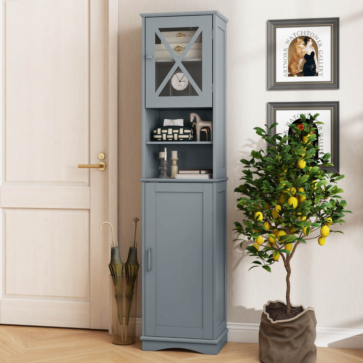 Narrow Tall Bathroom Freestanding Storage Cabinet with 5 Adjustable Shelves