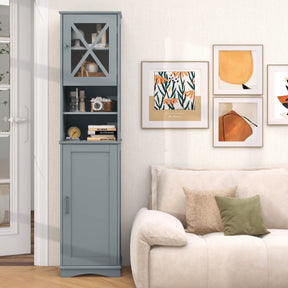 Narrow Tall Bathroom Freestanding Storage Cabinet with 5 Adjustable Shelves