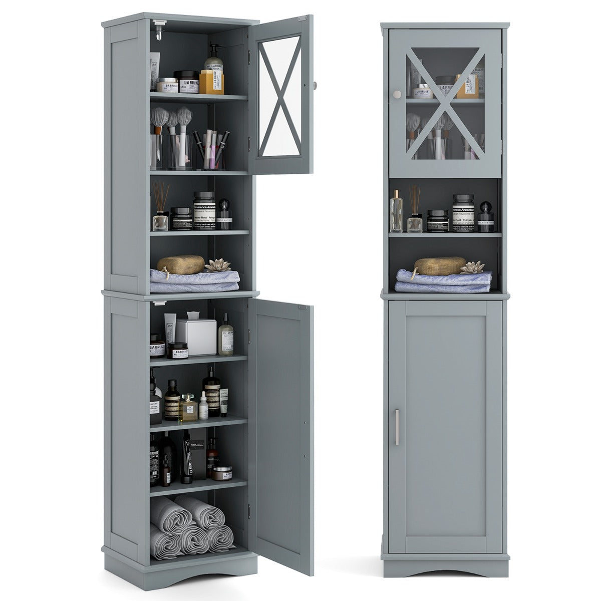 Narrow Tall Bathroom Freestanding Storage Cabinet with 5 Adjustable Shelves