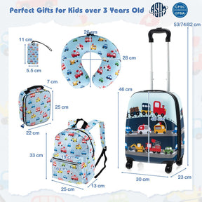 5 Piece Kids Luggage Set with Backpack and Neck Pillow & Name Tag