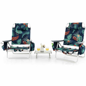 Giantex 2-Pack Folding Backpack Beach Chair Table Set 5-Position Outdoor Reclining Chair