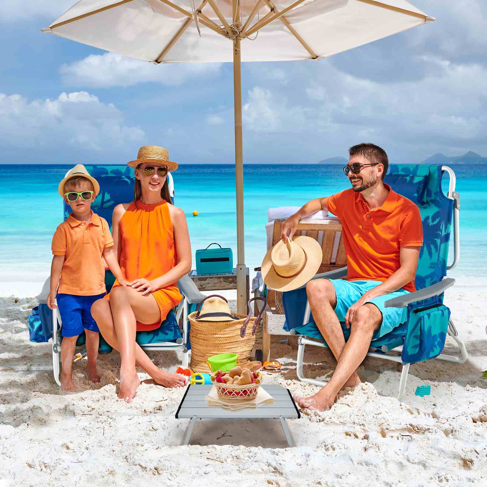 Giantex 2-Pack Folding Backpack Beach Chair Table Set 5-Position Outdoor Reclining Chair