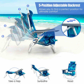 Giantex 2-Pack Folding Backpack Beach Chair Table Set 5-Position Outdoor Reclining Chair