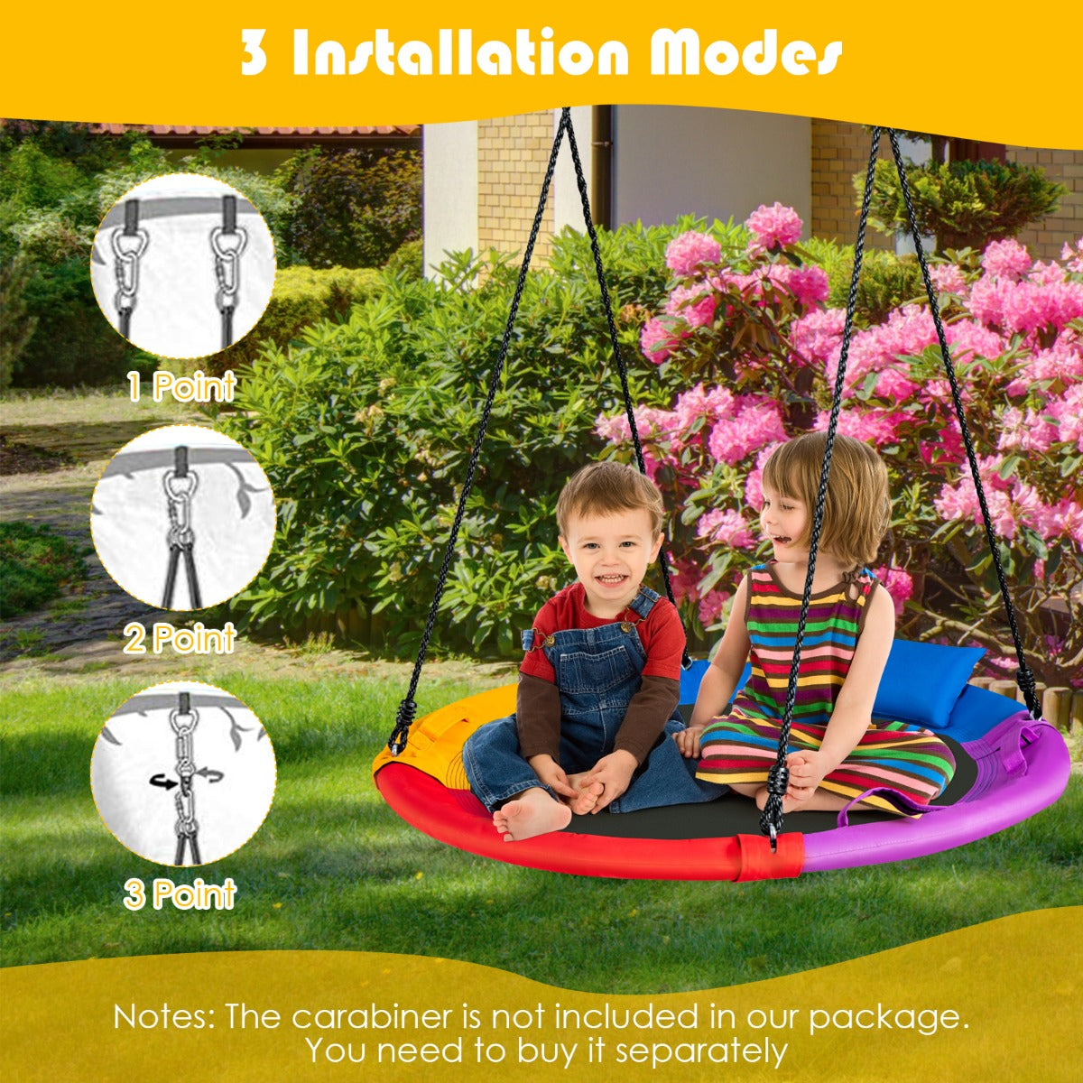 100cm/40" Saucer Tree Swing Outdoor Round Platform Swing with Pillow for Kids