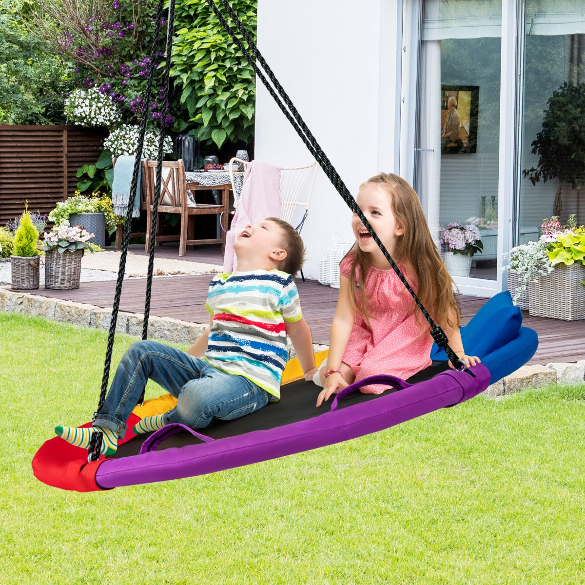 100cm/40" Saucer Tree Swing Outdoor Round Platform Swing with Pillow for Kids