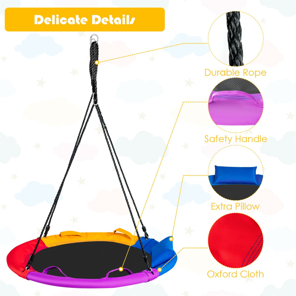 100cm/40" Saucer Tree Swing Outdoor Round Platform Swing with Pillow for Kids