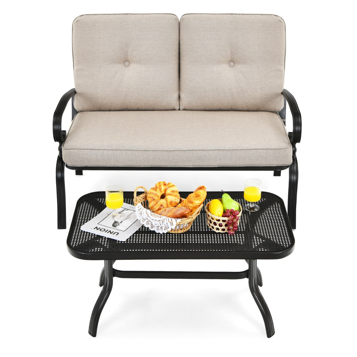 2 Pieces Outdoor Conversation Set with Ergonomic Backrest & Armrest for Balcony & Poolside