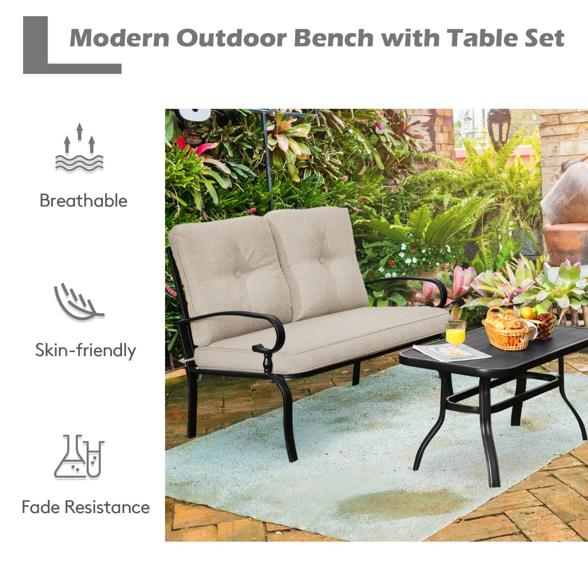 2 Pieces Outdoor Conversation Set with Ergonomic Backrest & Armrest for Balcony & Poolside