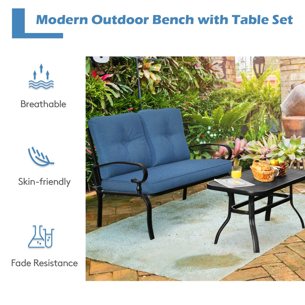2 Pieces Outdoor Conversation Set with Ergonomic Backrest & Armrest for Balcony & Poolside