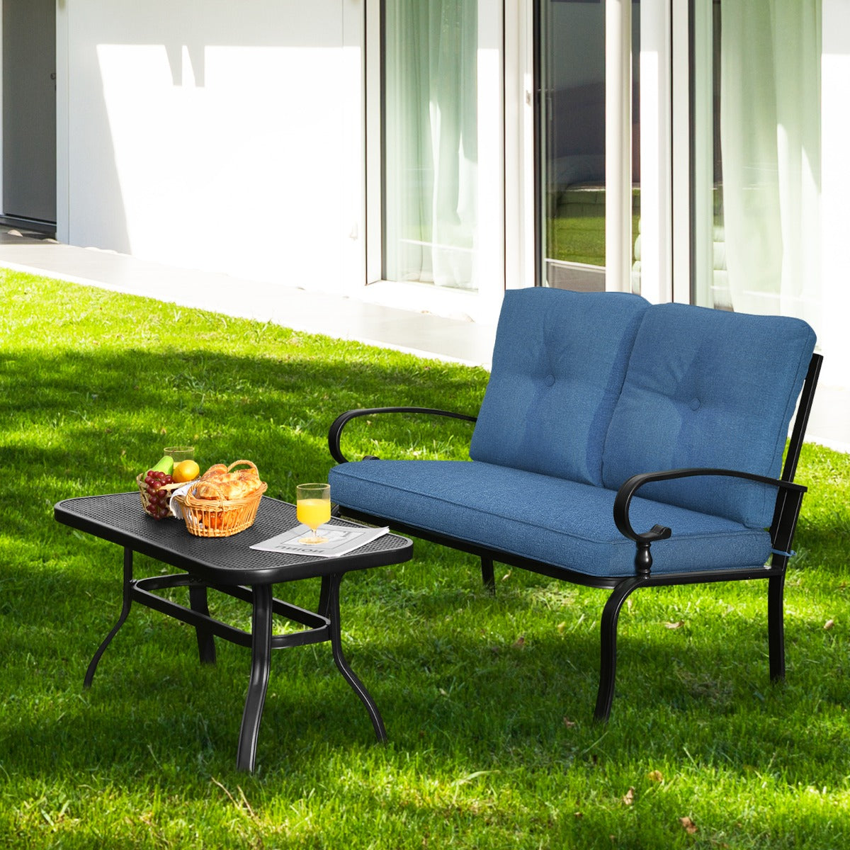 2 Pieces Outdoor Conversation Set with Ergonomic Backrest & Armrest for Balcony & Poolside