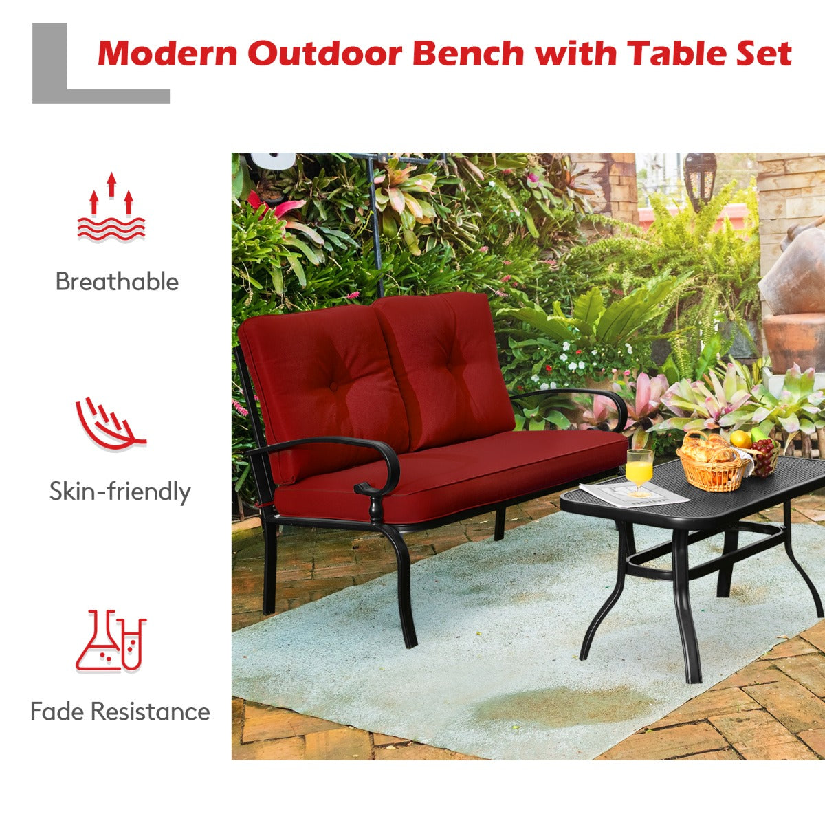 2 Pieces Outdoor Conversation Set with Ergonomic Backrest & Armrest for Balcony & Poolside