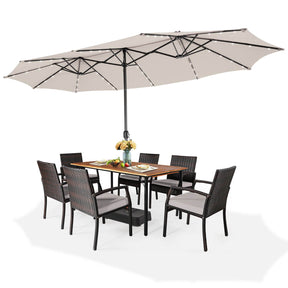 480cm Double-Sided Patio Umbrella w/ Auto-Charging Solar Panel & 48 Solar Lights