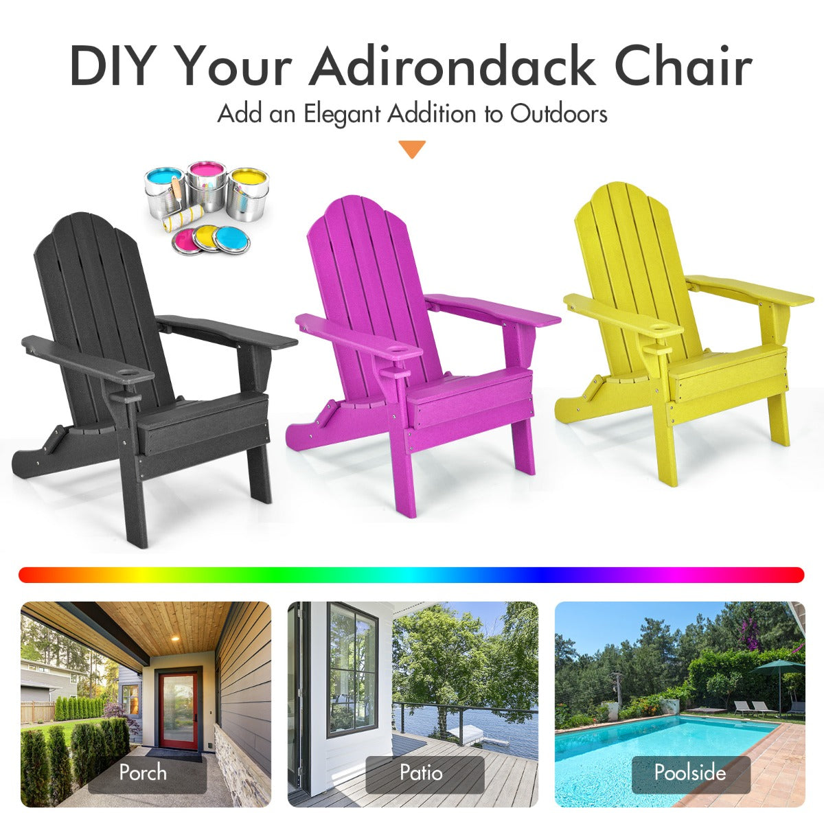 Folding Adirondack Chair with Cup Holder for Outdoor