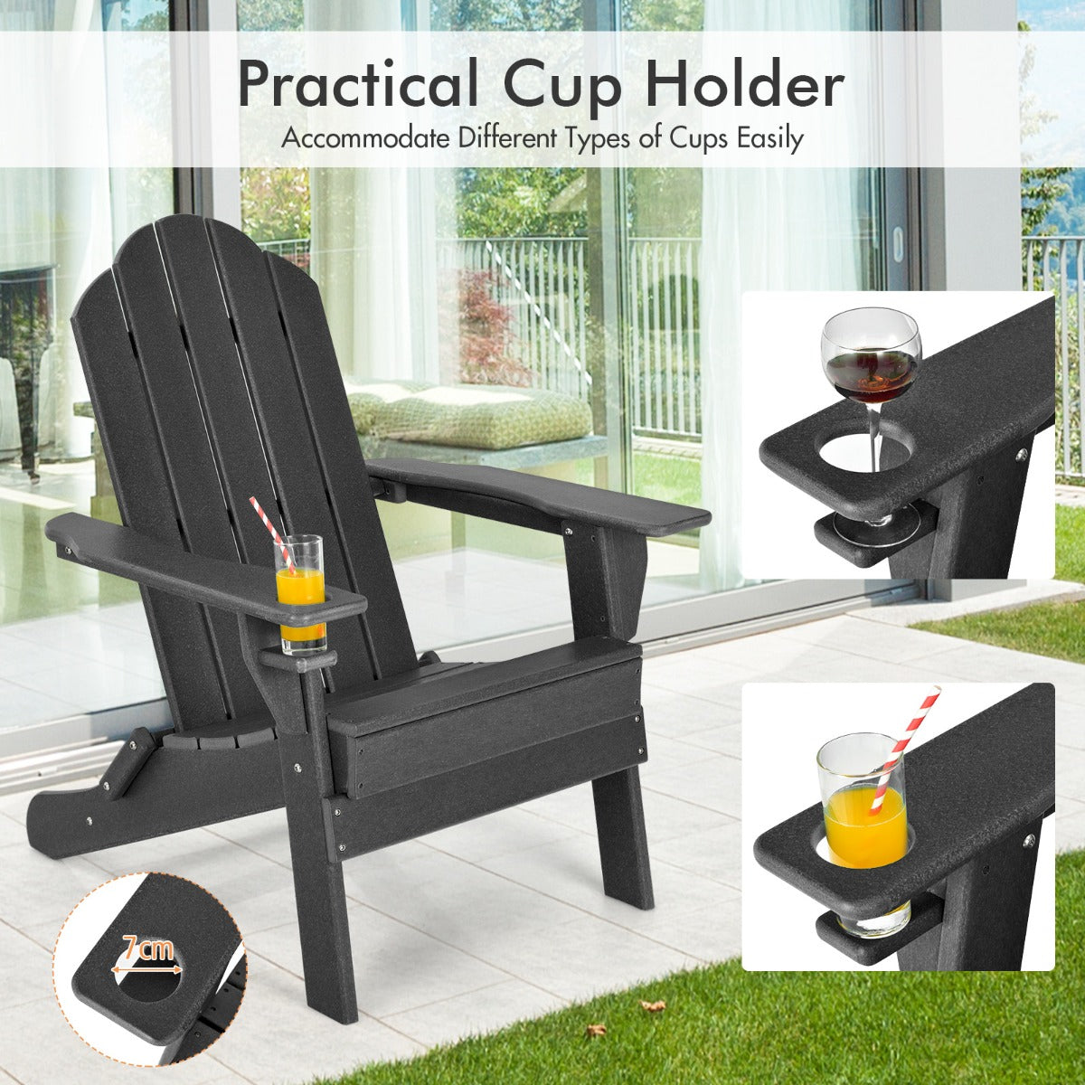 Folding Adirondack Chair with Cup Holder for Outdoor