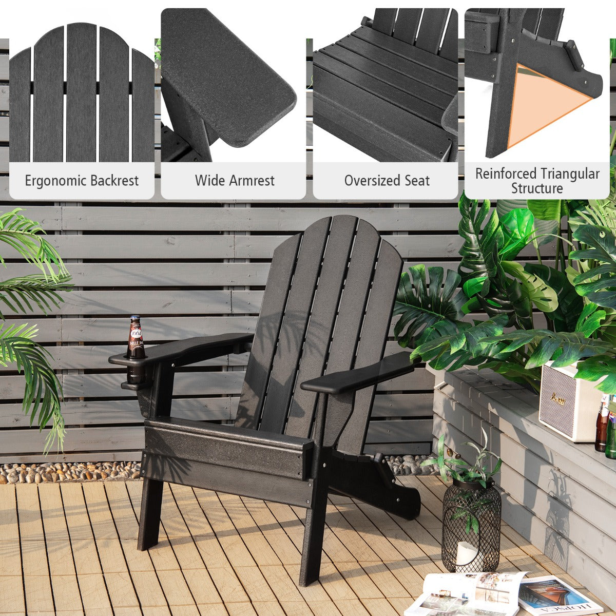 Folding Adirondack Chair with Cup Holder for Outdoor